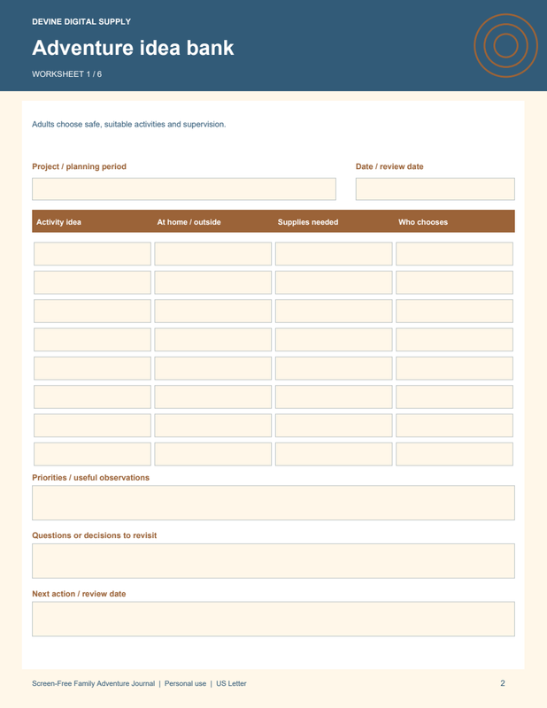 Screen-Free Family Adventure Journal | Fillable PDF Kit worksheet preview 1