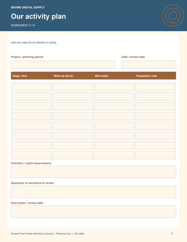 Screen-Free Family Adventure Journal | Fillable PDF Kit worksheet preview 2