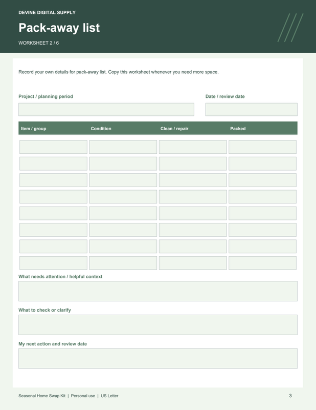 Seasonal Home Swap Kit | Fillable PDF + Low-Ink Kit worksheet preview 2
