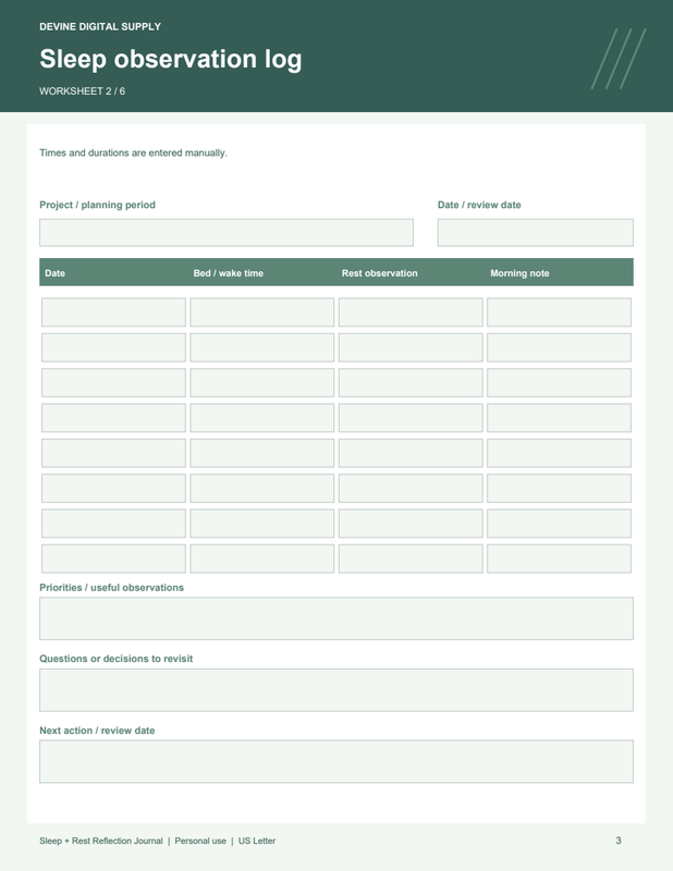 Sleep + Rest Reflection Journal | Fillable PDF Kit worksheet preview 2