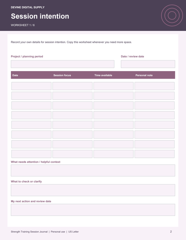 Strength Training Session Journal | Fillable PDF + Low-Ink Kit worksheet preview 1