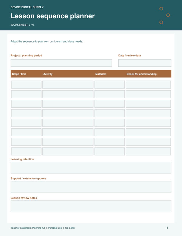 Teacher Classroom Planning Kit | Fillable PDF Kit worksheet preview 2