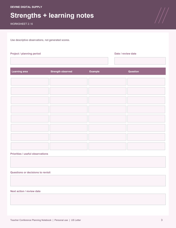 Teacher Conference Planning Notebook | Fillable PDF Kit worksheet preview 2