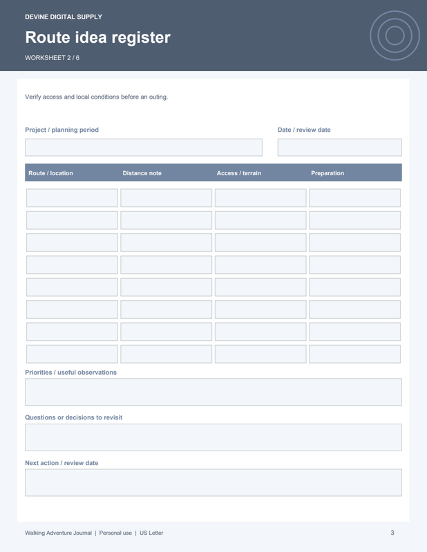 Walking Adventure Journal | Fillable PDF Kit worksheet preview 2
