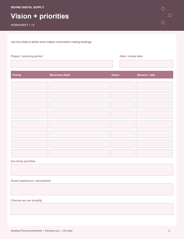 Wedding Planning Workbook | Fillable PDF Kit worksheet preview 1