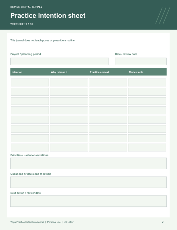 Yoga Practice Reflection Journal | Fillable PDF Kit worksheet preview 1